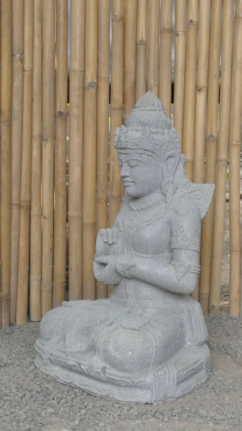  Product image 7 of the product “Seated Dewi Sri, position chakra turning the wheel, 79,5 cm high riverstone grey, modell with sativa ”